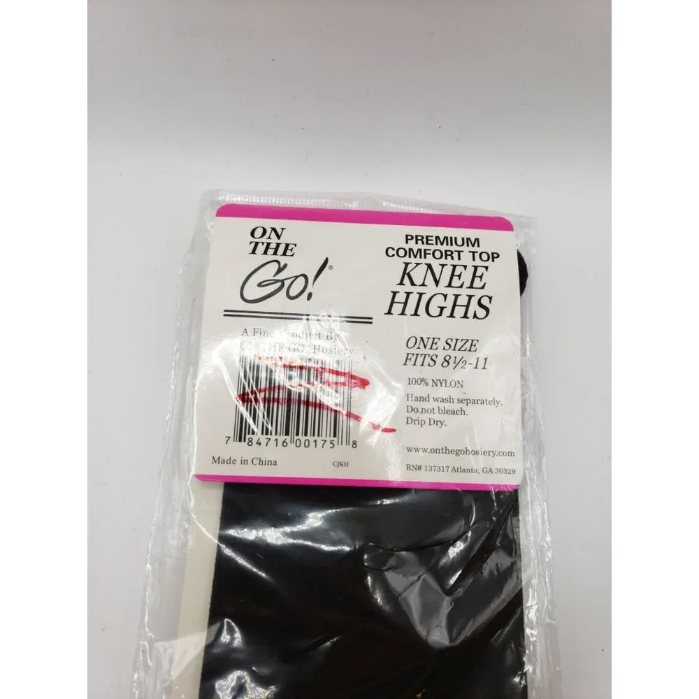 On The Go Premium Comfort Top Black Knee Highs One Size Fits‎ Most